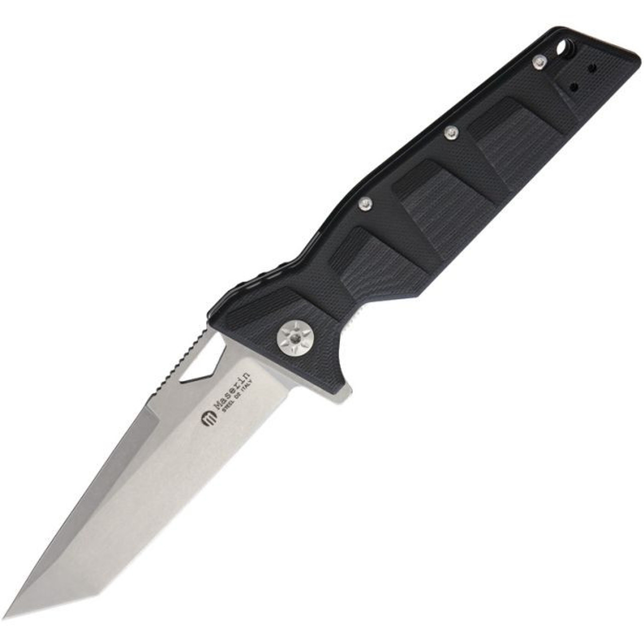 Maserin Artiglio Folding Knife (420/G10N)- 4.00" Stonewashed D2 Tanto Plain Blade, Black G-10 Handle