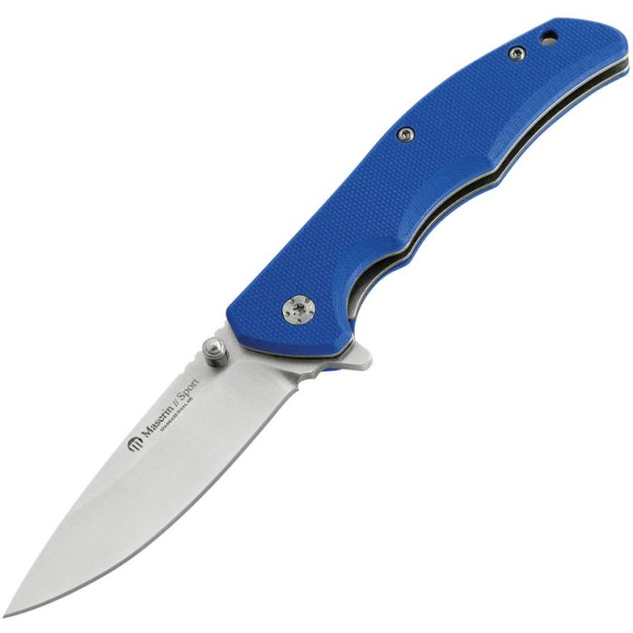 Maserin Sport Folding Knife (46004G10B)- 2.95" Satin 440C Drop Point Plain Blade, Blue G-10 Handle