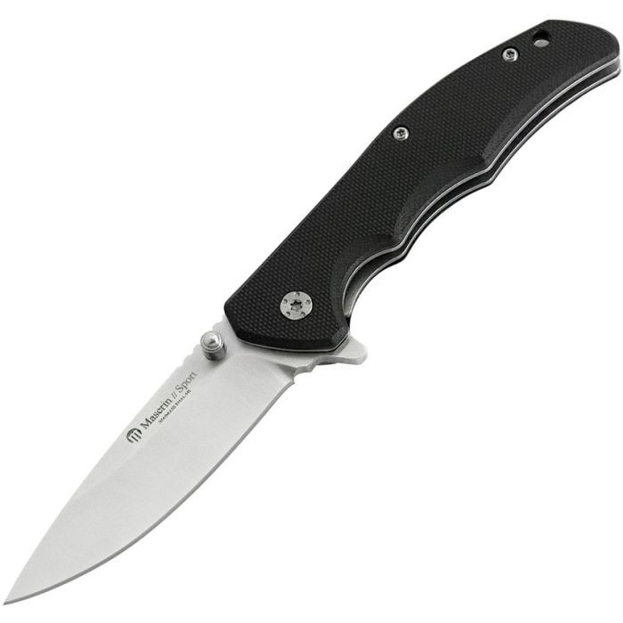 Maserin Sport Folding Knife (46004G10N)- 2.95" Satin 440C Drop Point Plain Blade, Black G-10 Handle