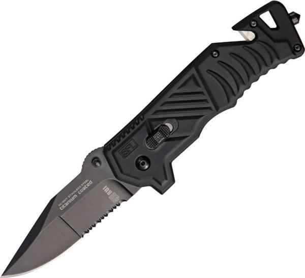 rui RUI Navaja Tactica Rui Negra, Black Titanium Coated, Combo Edge