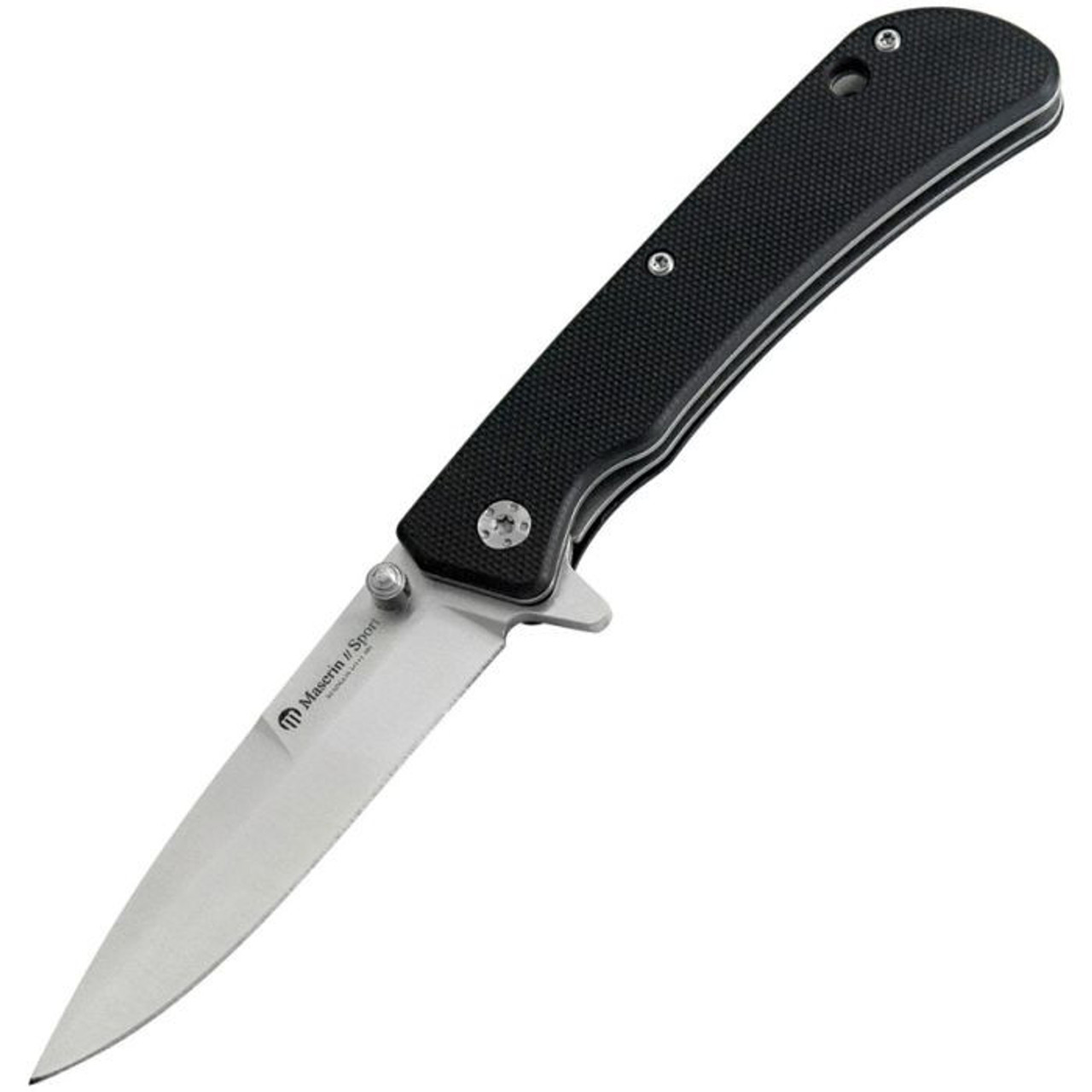 Maserin Sport Folding Knife (46006G10N)- 2.95" Satin 440C Spear Point Plain Blade, Black G-10 Handle