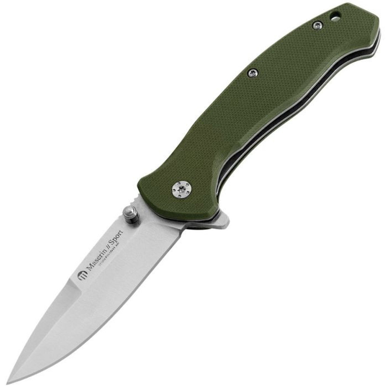 Maserin Sport Folding Knife (46005G10V)- 2.95" Satin 440C Drop Point Plain Blade, Green G-10 Handle