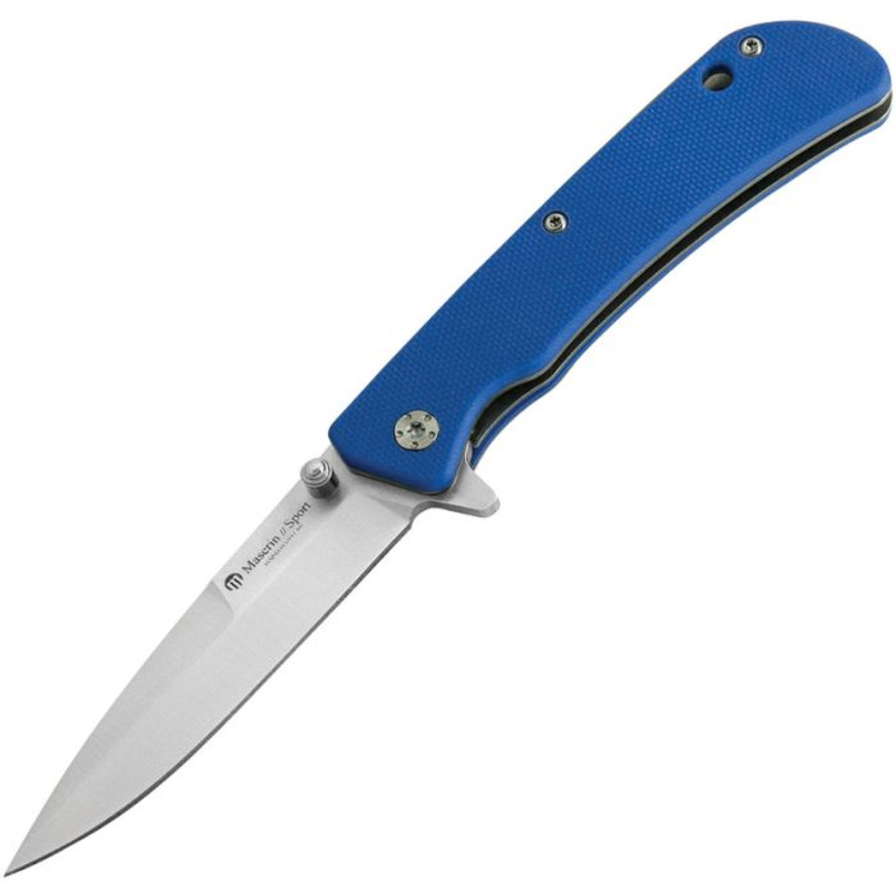 Maserin Sport Folding Knife (46006G10B)- 2.95" Satin 440C Spear Point Plain Blade, Blue G-10 Handle