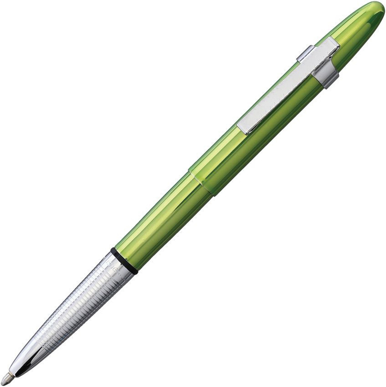Fisher Space Pens Bullet (FP842821) 3.75" Green and Chrome Barrell, Green Cap, Silver Clip, PR4 Black Ink, Medium Point