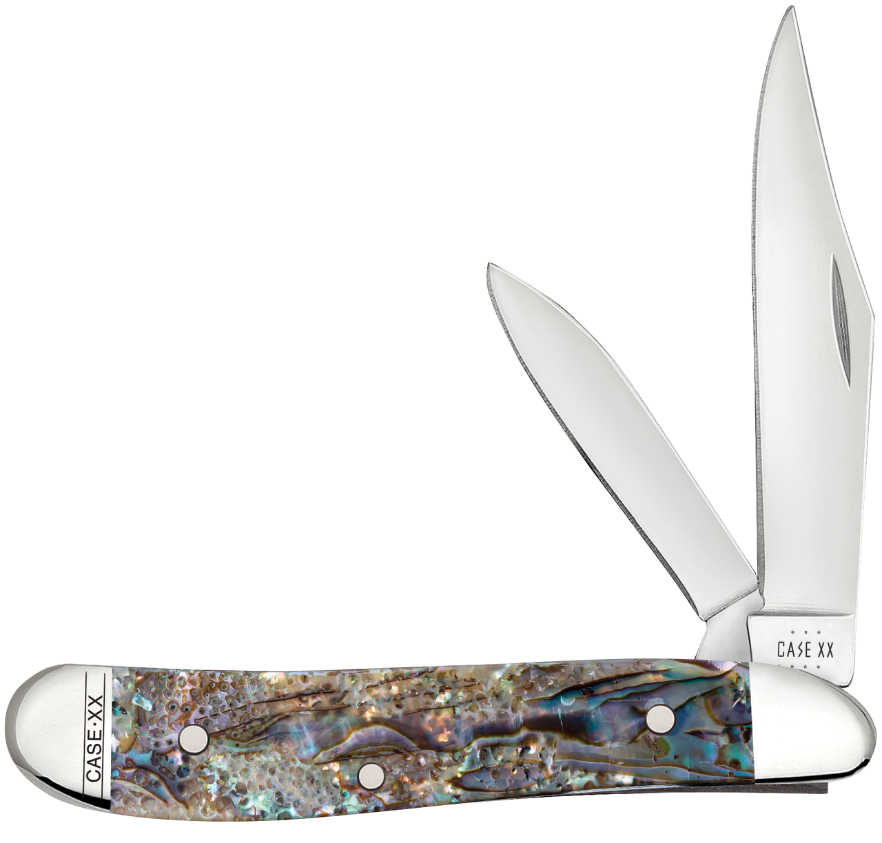 Case Peanut 12025 - Tru-Sharp Stainless Steel Clip and Pen Blades, Abalone Handle w/Engraved Bolster ( 8220 SS)