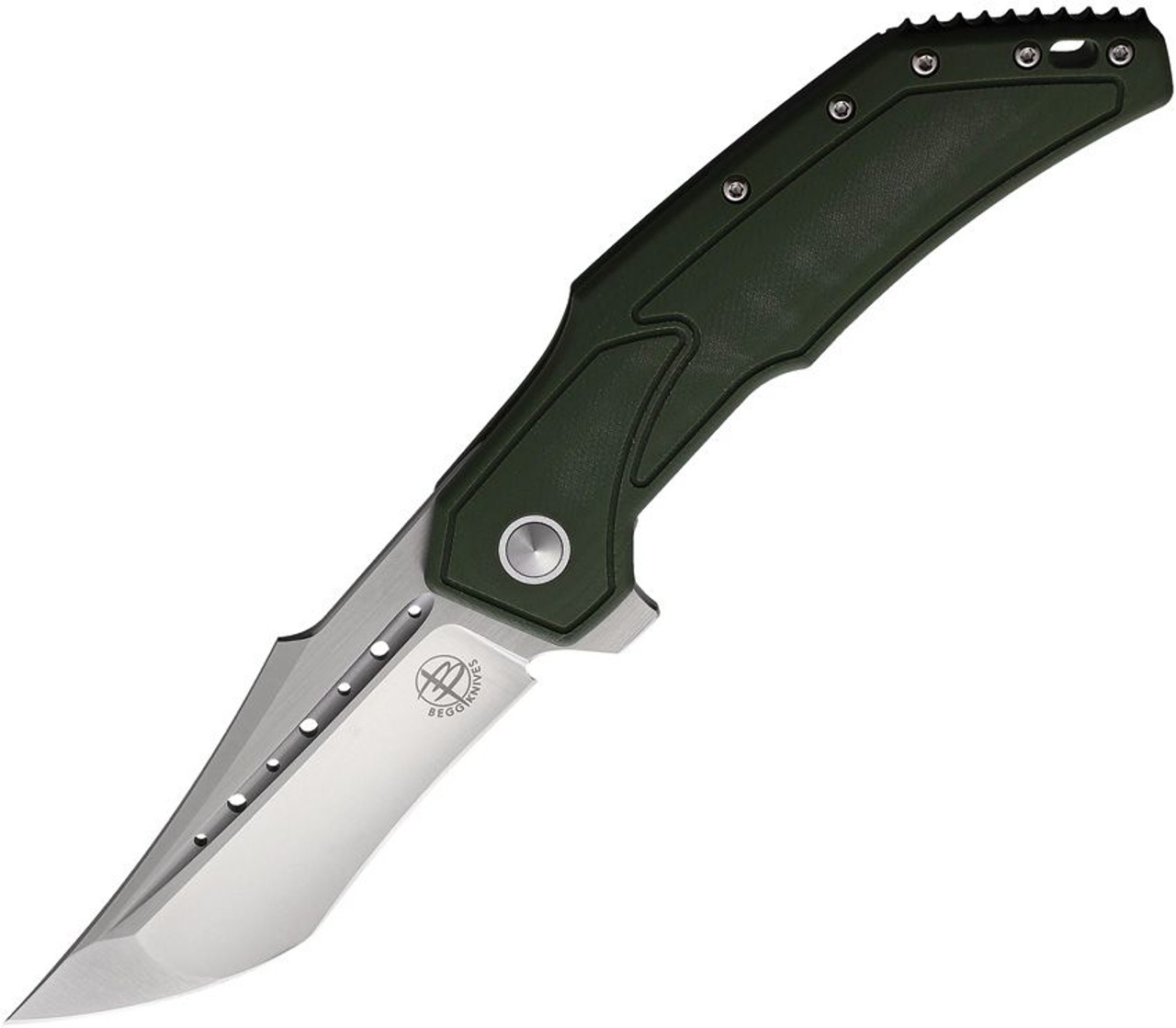 Begg Knives Astio (BG007) 3.50" Satin D2 Tanto Plain Blade, Green Smooth G-10 Handle