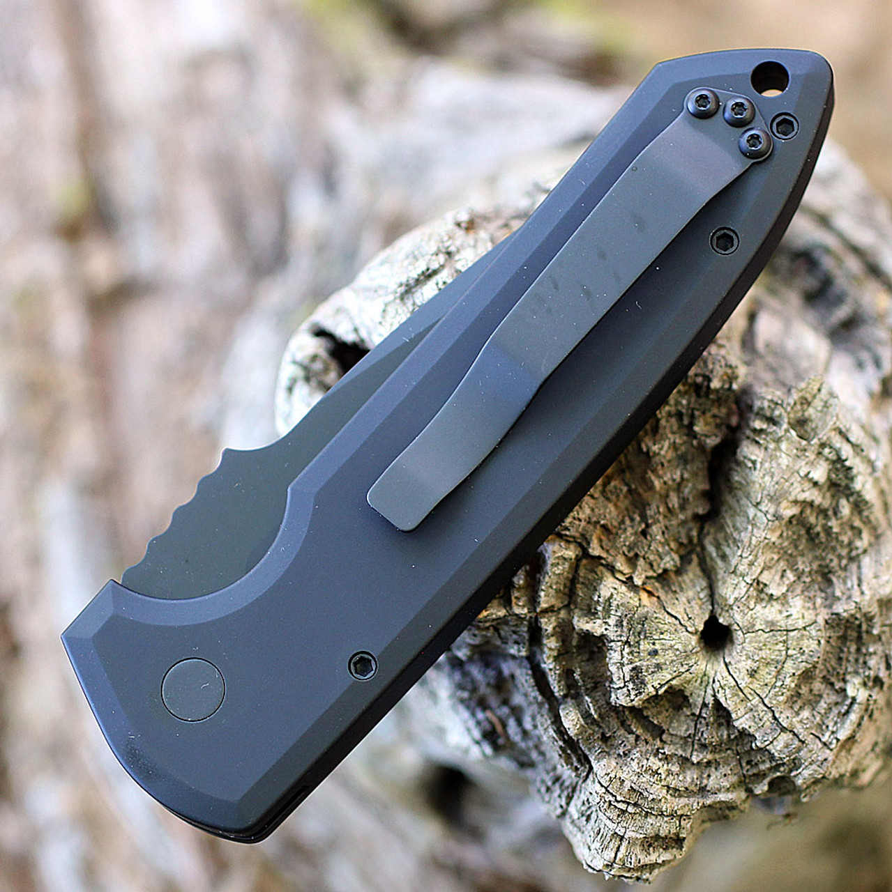 Pro-Tech Les George Rockeye Automatic Knife (LG303-Operator) - 3.4" CPM-S35VN Black Drop Point Plain Blade, Black Aluminum Handle w/Tritium Push Button