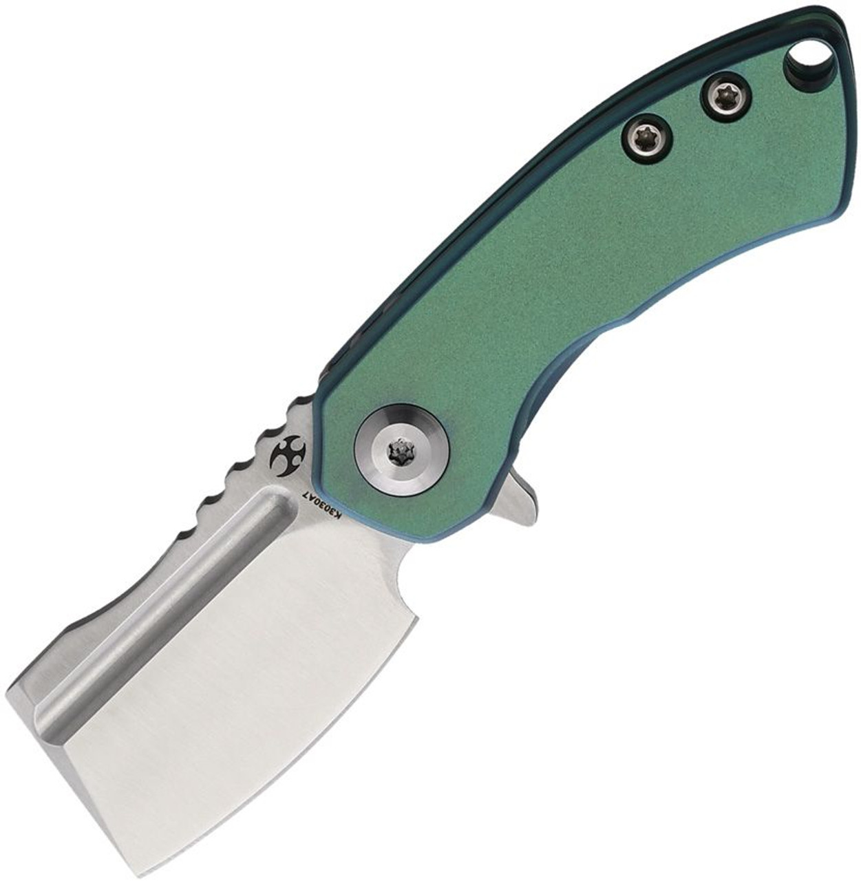 Kansept Knives Mini Korvid (K3030A7) - 1.5" CPM S35VN Satin Cleaver Blade, Green Anodized Titanium Handle