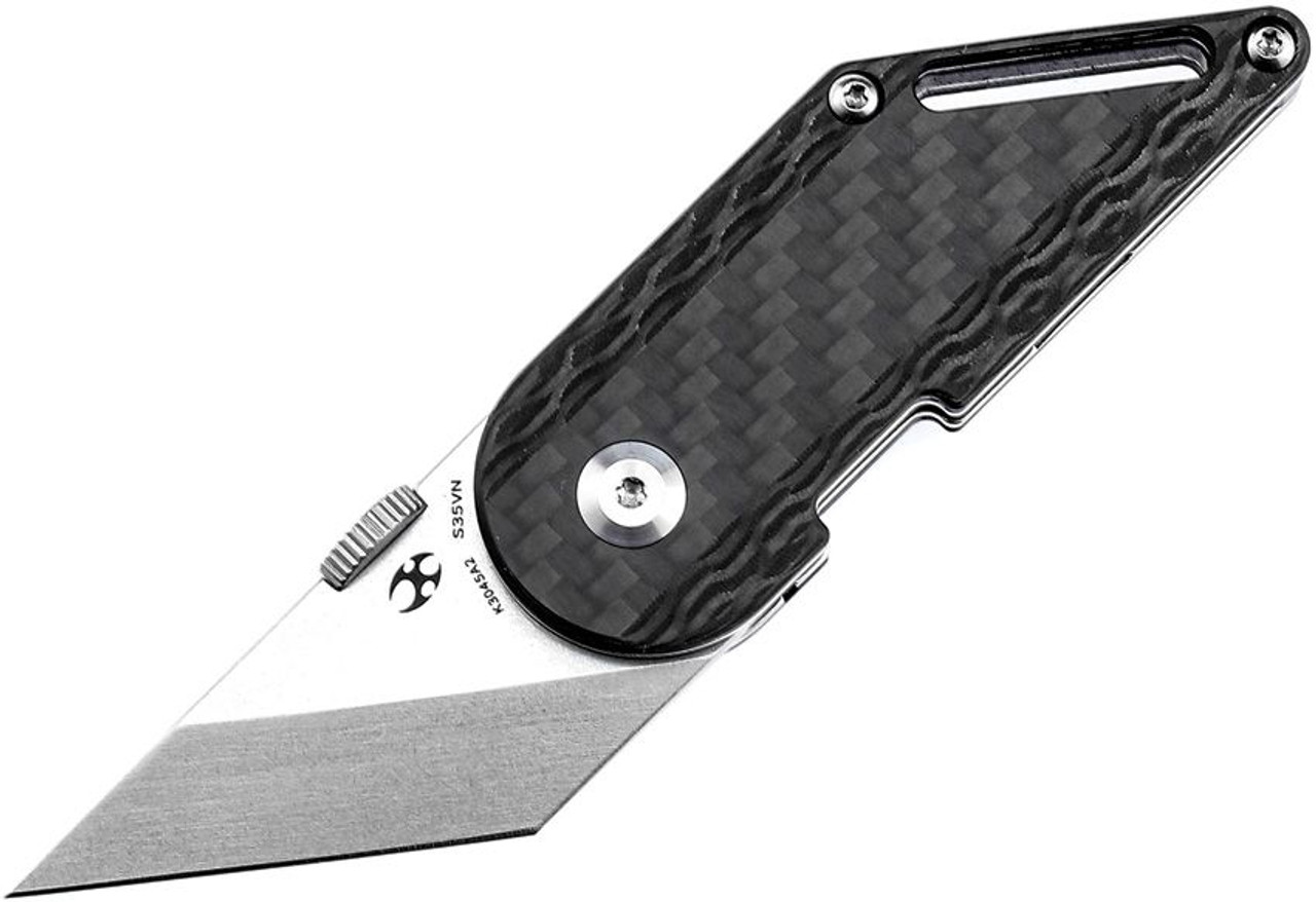 Kansept Knives Pinkerton Dash Linerlock (K3045A2) - 2.0" Satin CPM-S35VN Straight Edge Plain Blade, Twill Carbon Fiber Handle
