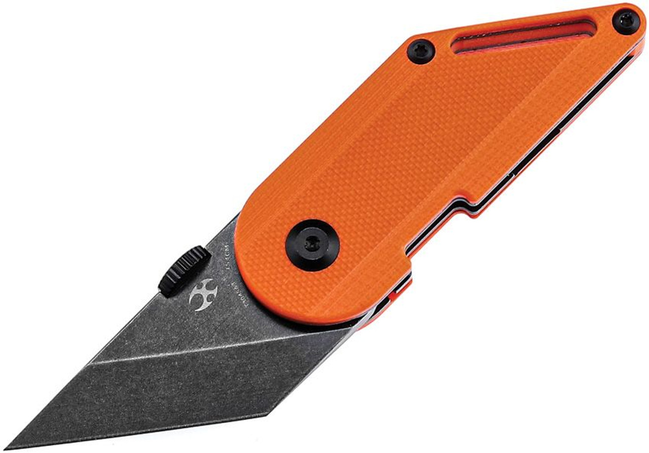 Kansept Knives Pinkerton Dash Linerlock (T3045A3) - 2.0" Stonewash 154CM Straight Edge Plain Blade, Orange G-10 Handle