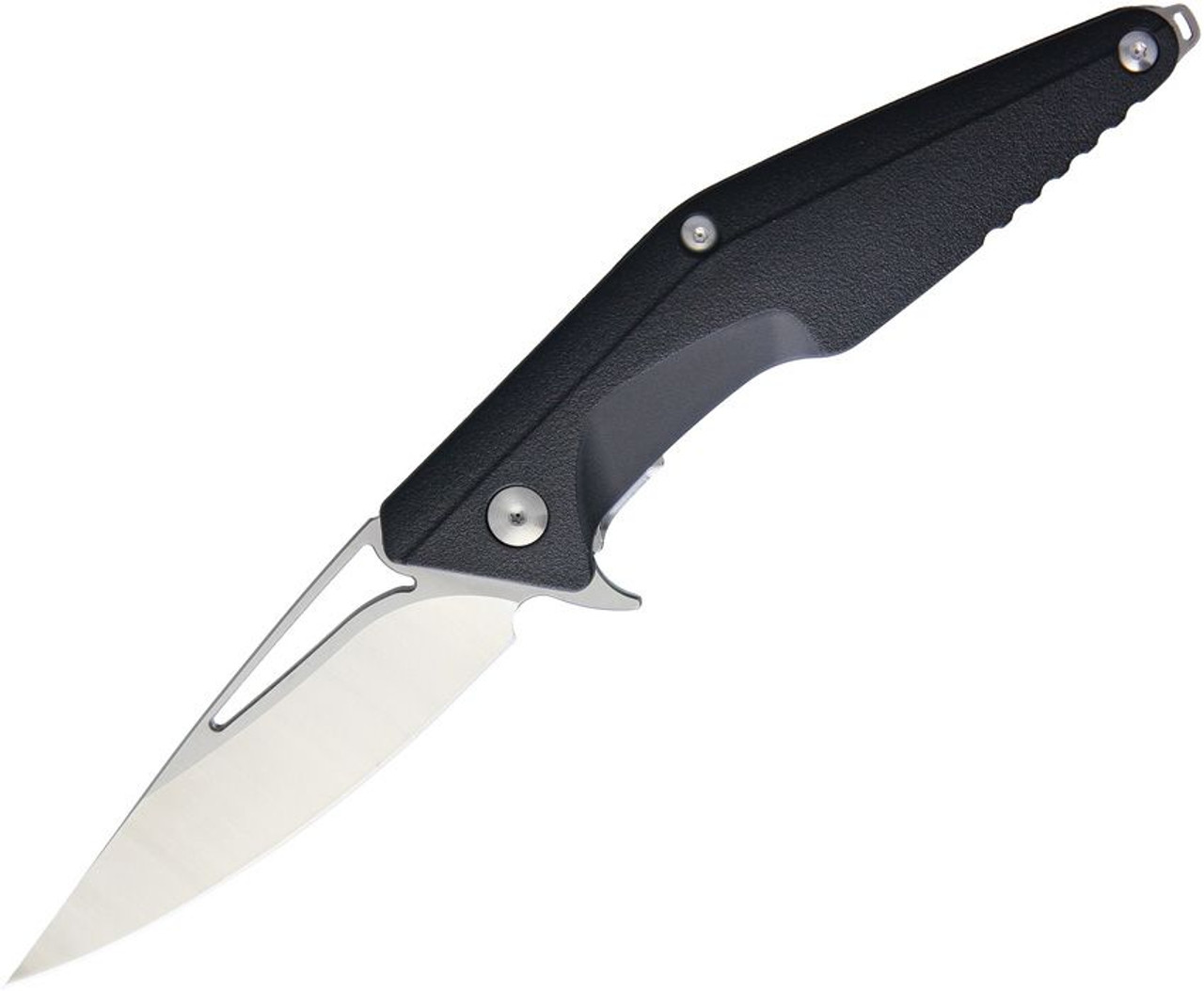 Brous blades Division linerlock Flipper, 4.5" Satin D2 Steel Drop Point Plain Blade, Black Polymer Handle