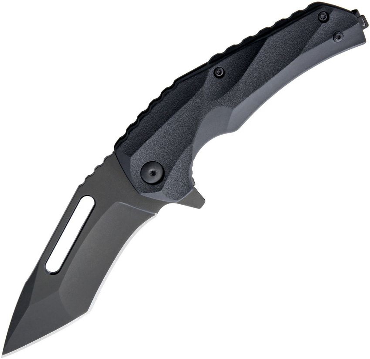 Brous Blades Reloader Liner Lock Flipper (BRBM003B) - 4.0" Black D2 Steel Tanto Plain Blade, Black Polymer Handle