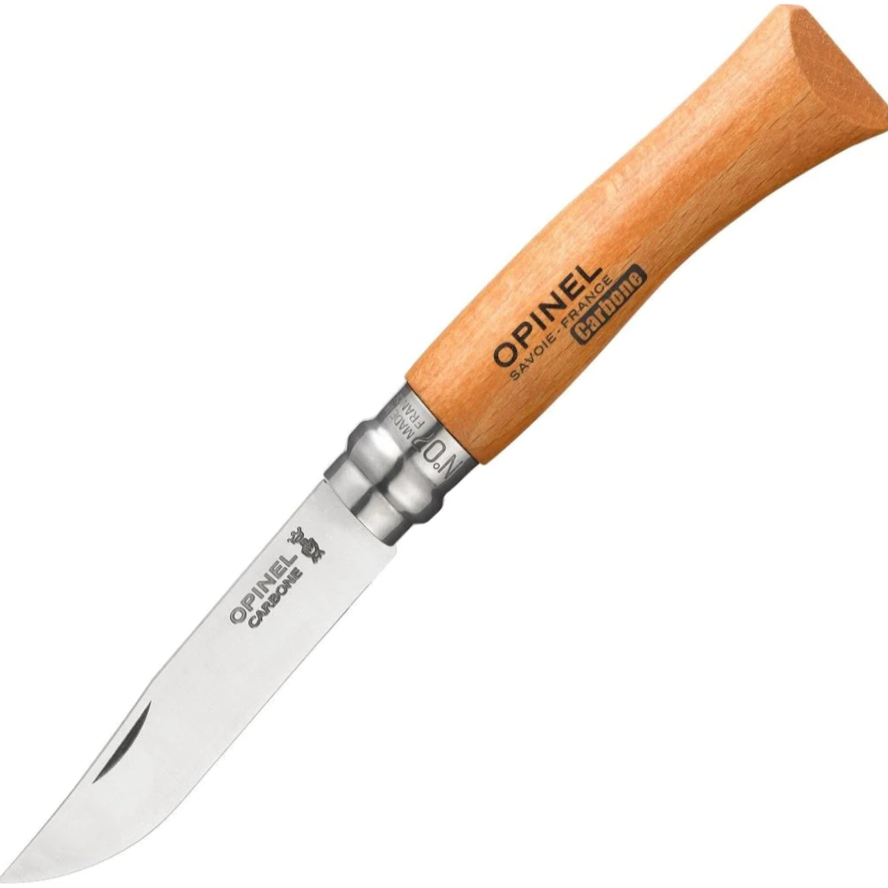 Opinel Knives No 07 Carbon Steel Folding Knife (OP113070) 3.07" Clip Point XC90 High Carbon Steel Plain Blade, Varnished Beech Wood Handle