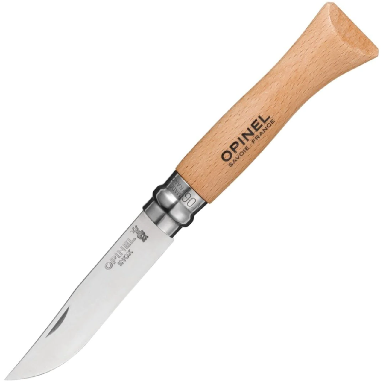 Opinel Knives No 06 Stainless Steel Folding Knife (OP123060) 2.87" Clip Point XC90 Stainless Steel Plain Blade, Varnished Beech Wood Handle