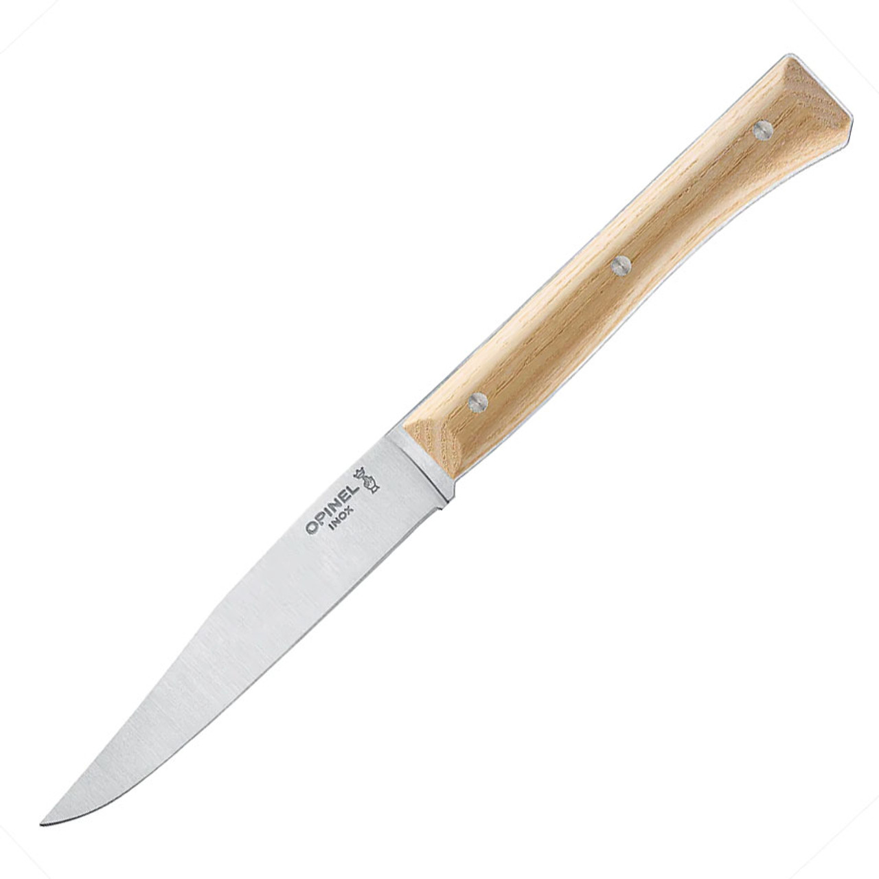 Opinel Facette Steak Knives (Set of 4) - 4.3" Smooth Stainless Steel Plain Blades, Ash Wood Handles (OP002496)