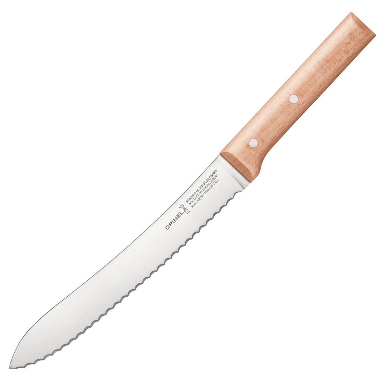 Opinel No 116 Parallele 8" Bread Knife - 8" X50CrMoV15 High Carbon Stainless Steel, Natural Wood Handle