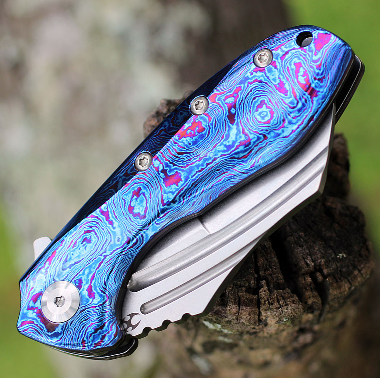 Kansept KTC3 (K1031M1) - 2.69" CPM-S35VN Stonewashed Hawkbill Plain Blade, Blue Timascus Handle
