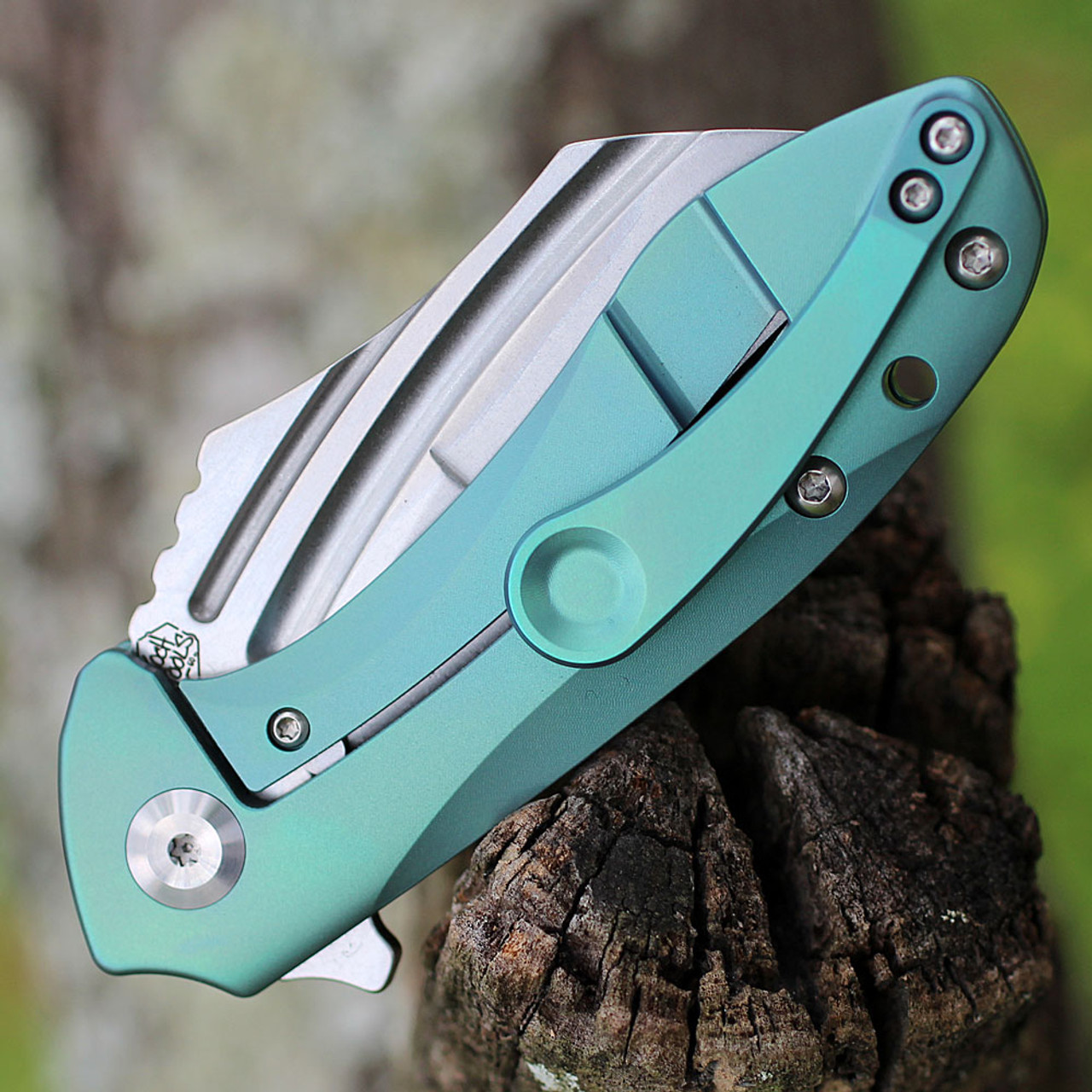 Kansept KTC3 Flipper (K1031A4) - 3.0" CPM-S35VN Stonewash Hawksbill Plain Blade, Green Anodized  Titanium Handle