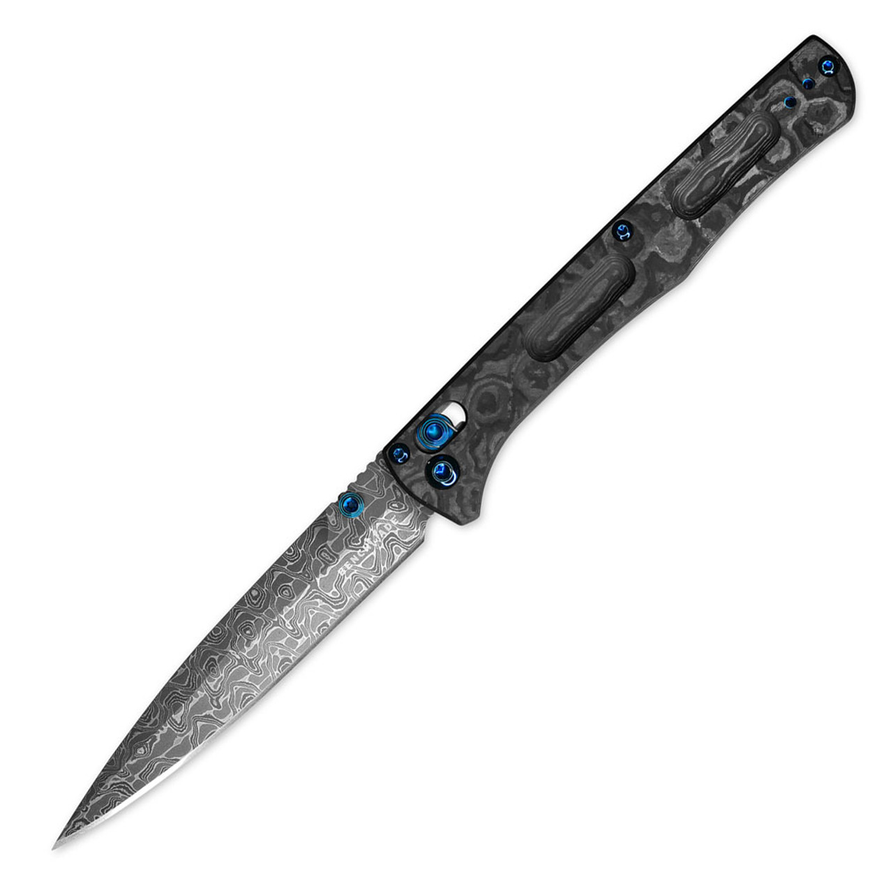 Benchmade Gold Class FACT (417-232) - 3.95" INTREPID Pattern Nichols Damascus Steel, Black Camo Fatcarbon Handle