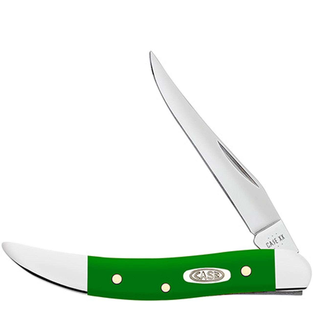 Case Small Texas Toothpick 53394 - Tru-Sharp Stainless Steel Long Clip Blade, Smooth Green Synthetic Handle (410096 SS)