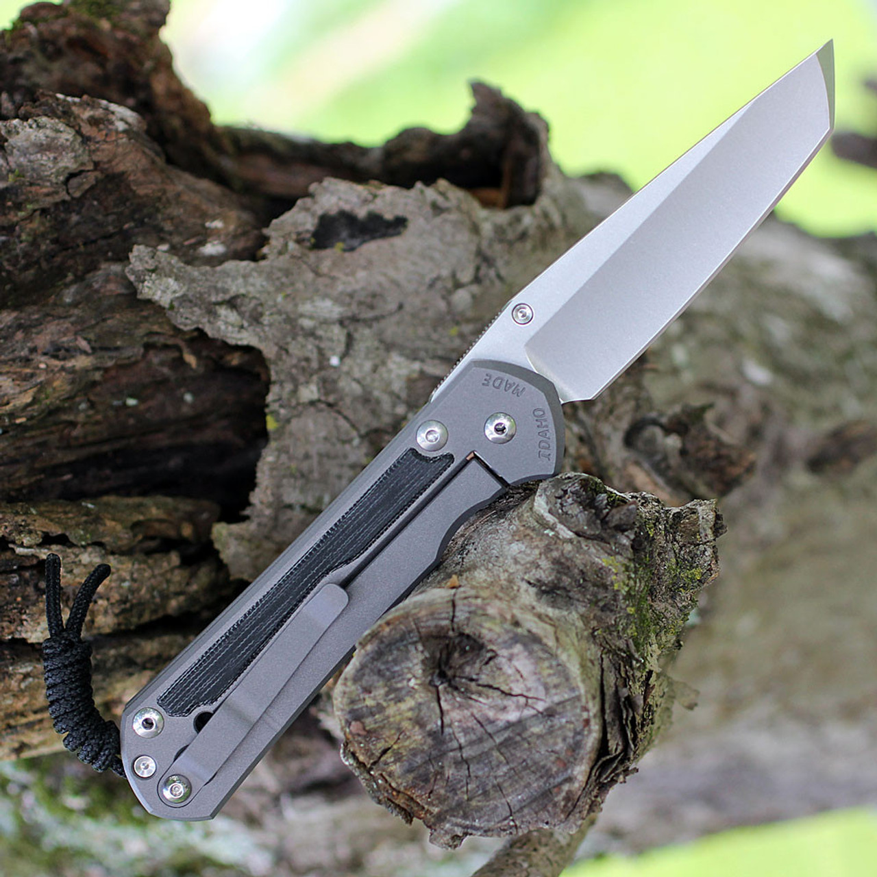 Chris Reeve Knives Large Sebenza 31 (L31-1228) - 3.61" Stonewash CPM MagnaCut Tanto Blade, Black Canvas Micarta Inlays Handle