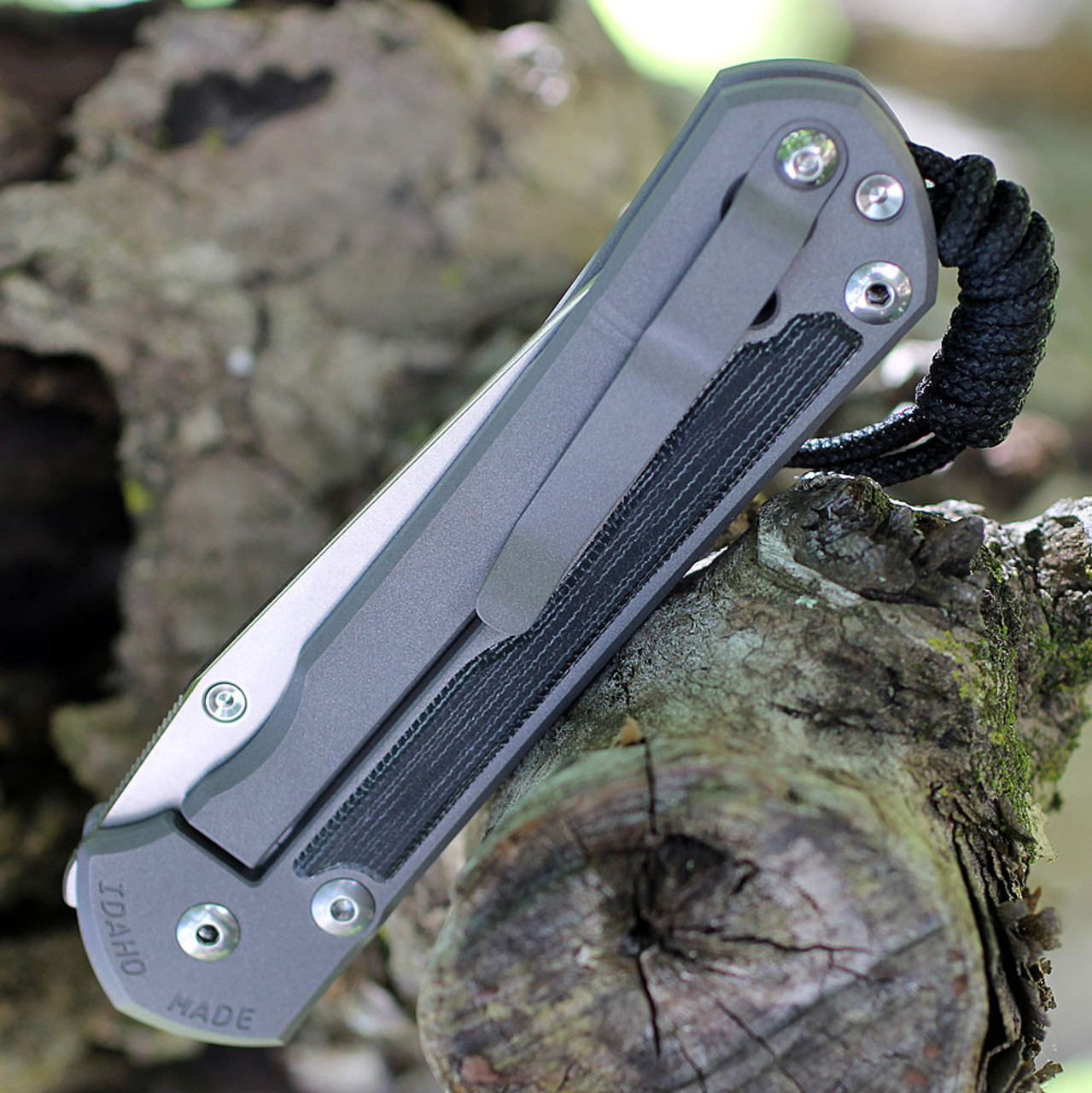 Chris Reeve Knives Large Sebenza 31 (L31-1228) - 3.61" Stonewash CPM MagnaCut Tanto Blade, Black Canvas Micarta Inlays Handle