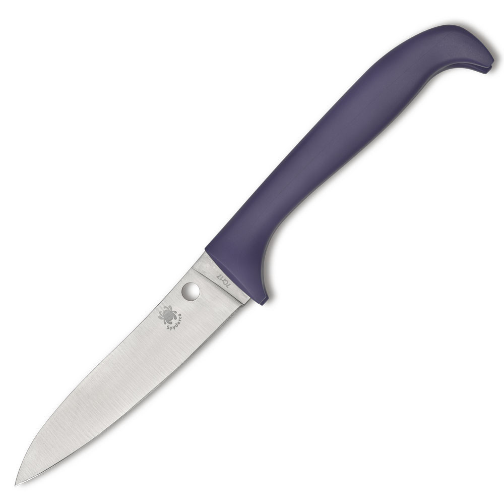 Spyderco Counter Critter K21PPR purple polymer handle profile view showing 7Cr17 plain edge kitchen blade