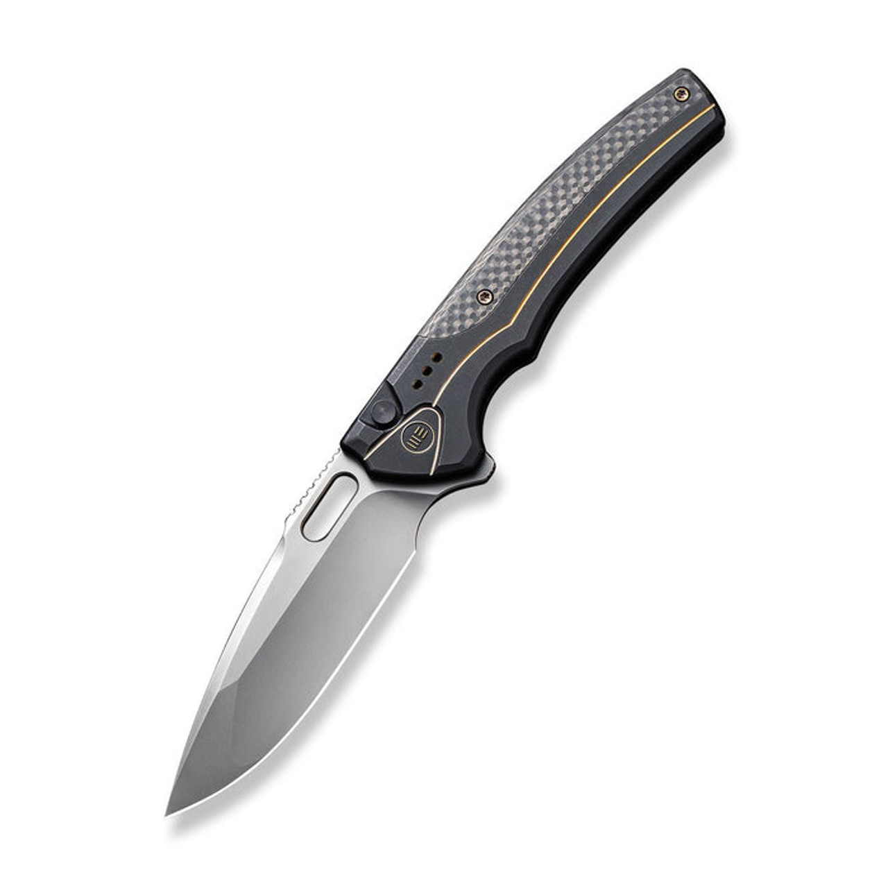 WE Knives Exciton (WE22038A1) 3.68" SLV CPM-20CV Drop Point Plane Edge Blade, Blk Ti Handle.