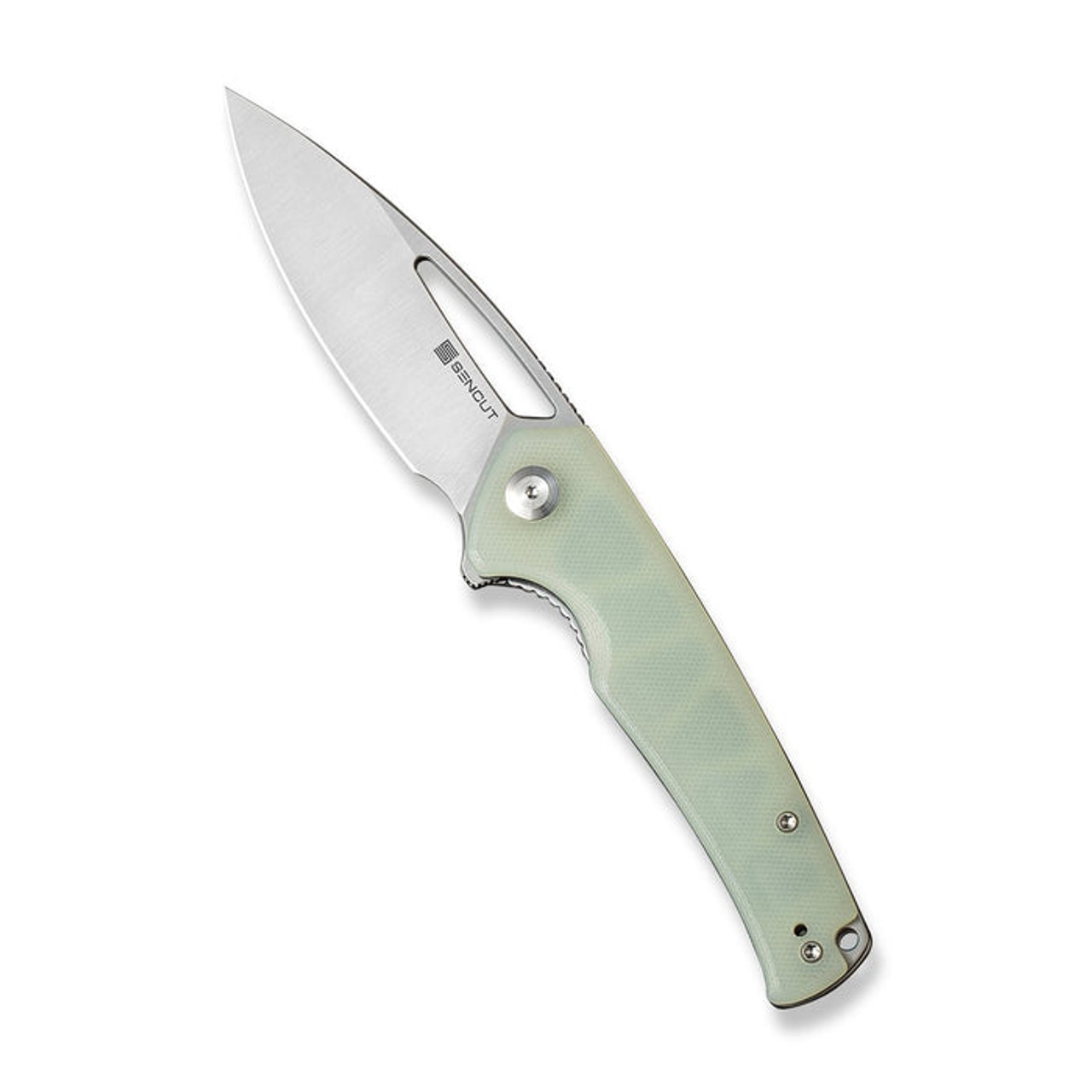 Sencut Mims (S210132) 3.48" 9Cr18MoV Satin Drop Point Plain Edge Blade, Naturaul G-10 Handle.