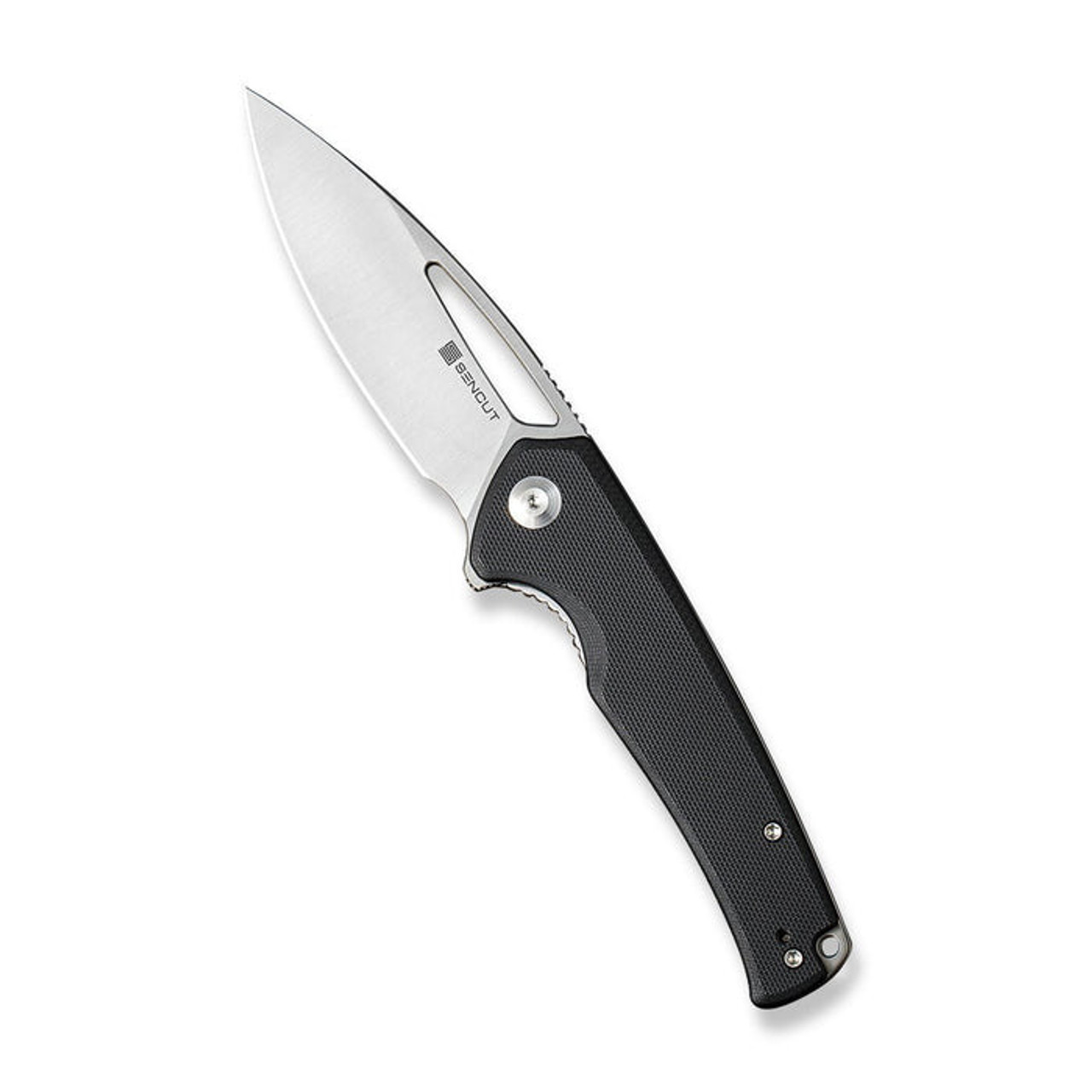 Sencut Mims (S210131) 3.48" 9Cr18MoV Satin Drop Point Plain Edge Blade, Black G-10 Handle.