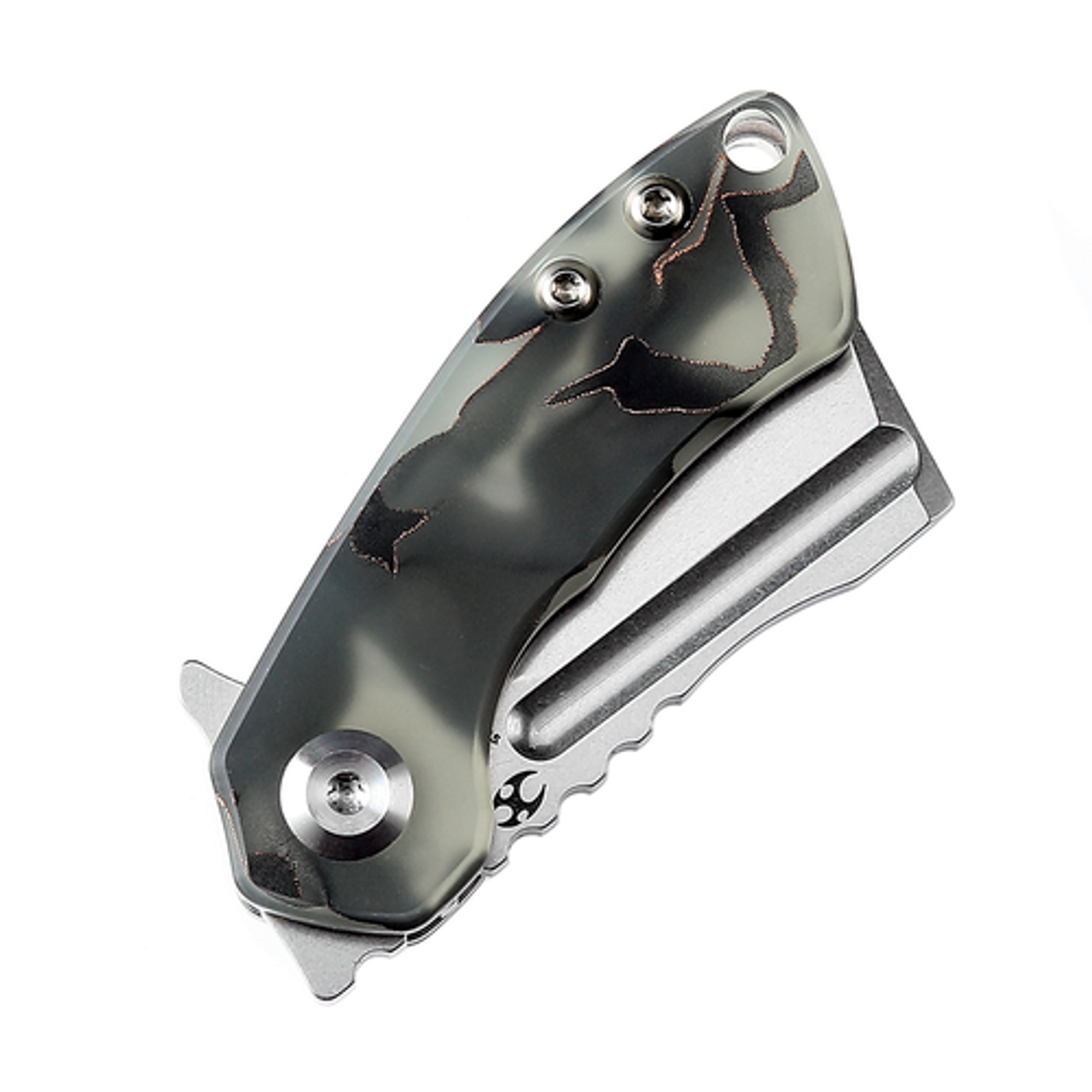 Kansept Mini Korvid (KT3030B5) 1.45" 154CM Stonewashed Cleaver Plain Blade, Black Copper Luminous Resin Handle