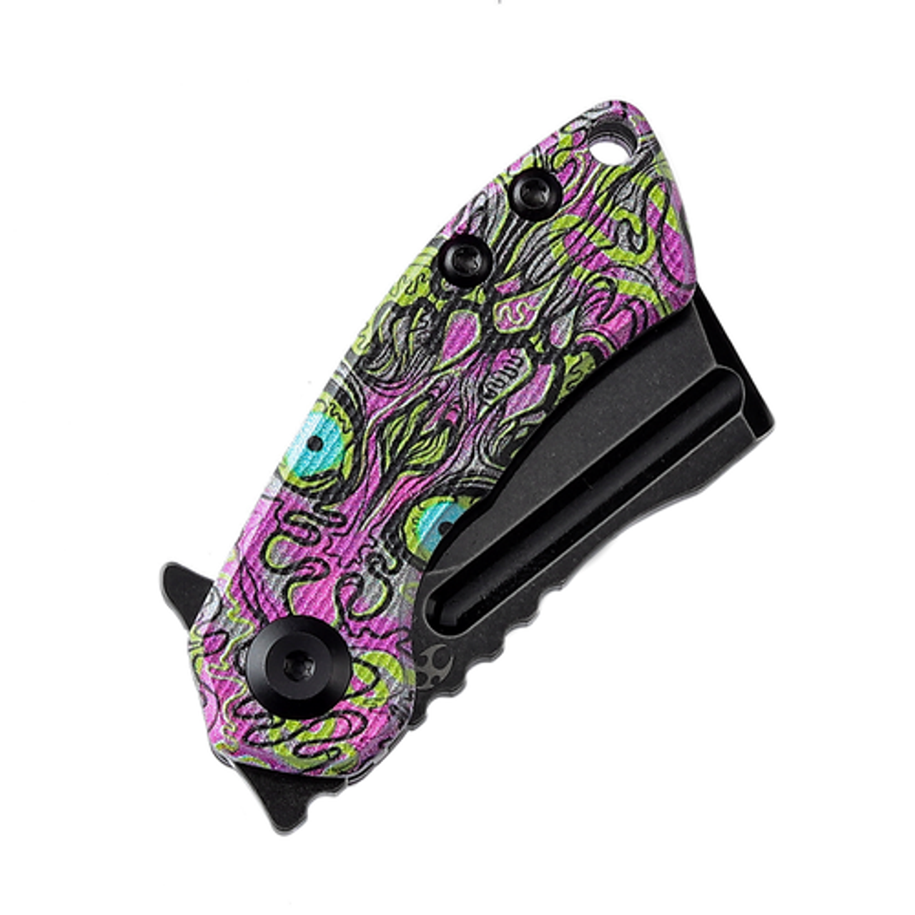 Kansept Mini Korvid (KT3030B3) 1.45" Black Stonewashed 154CM Black TiCn Coated Cleaver Plain Blade, Purple G-10 Undead Print Handle