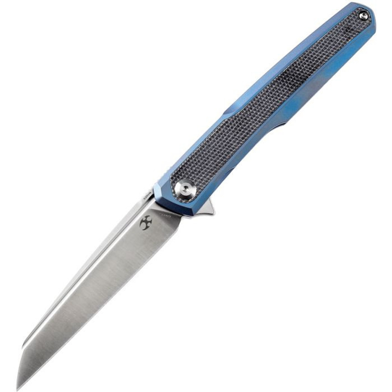 Kansept Arcus (K1046A3) 3.43" CPM-S35VN Satin Wharncliffe Plain Blade, Blue Anodized Titanium Handle with Black Micarta Inlay