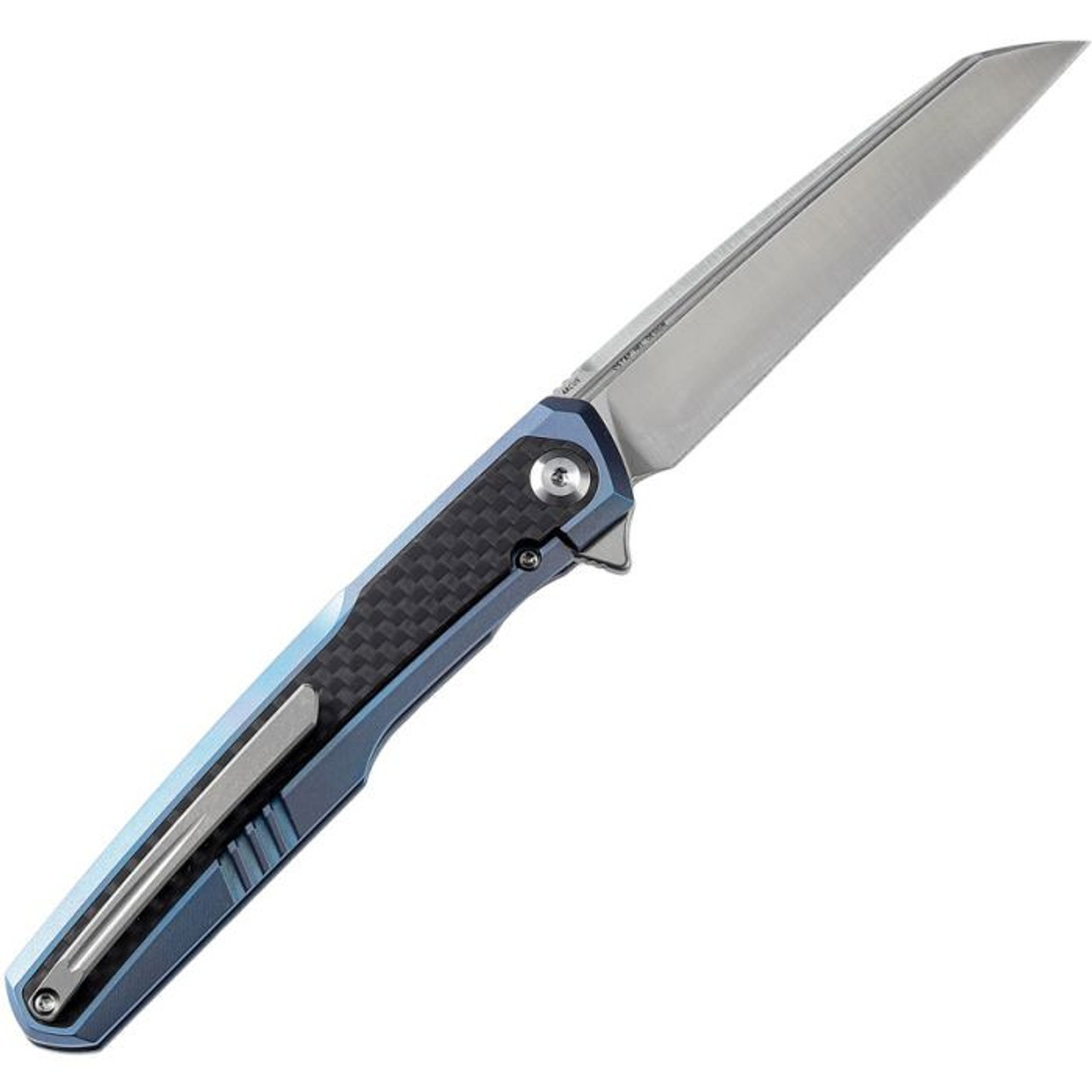 Kansept Arcus (K1046A1) 3.43" CPM-S35VN Satin Wharncliffe Blade, Blue Anodized Titanium Handle w/Black Twill Carbon Fiber