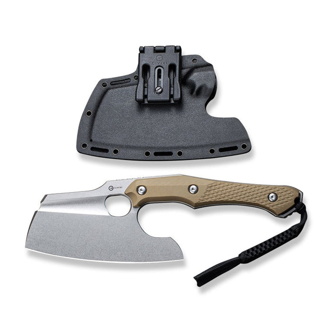 Civivi Aratra (CIVC210413) 7.32" Stonewashed D2 Cleaver Blade, Diamond Patterned Tan G-10 Handle.