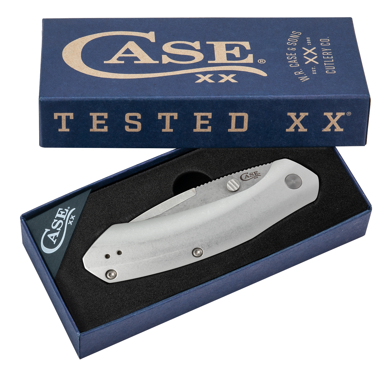 Case Westline O/A 36553 - 2.9" Stonewashed CPM-S35VN Modified Drop Point, Silver Anodized Aluminum Handle