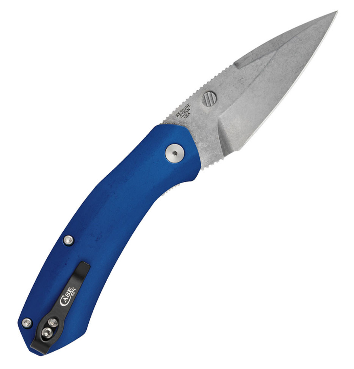 Case Westline O/A 36552 - 3.5" Stonewashed CPM-S35VN Modified Drop Point, Blue Anodized Aluminum Handle