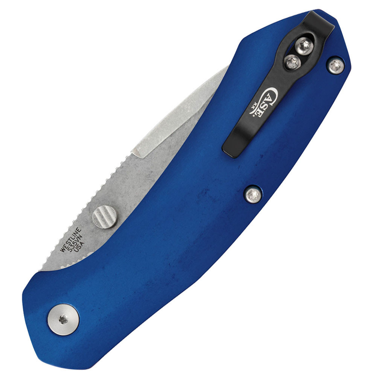 Case Westline O/A 36552 - 3.5" Stonewashed CPM-S35VN Modified Drop Point, Blue Anodized Aluminum Handle