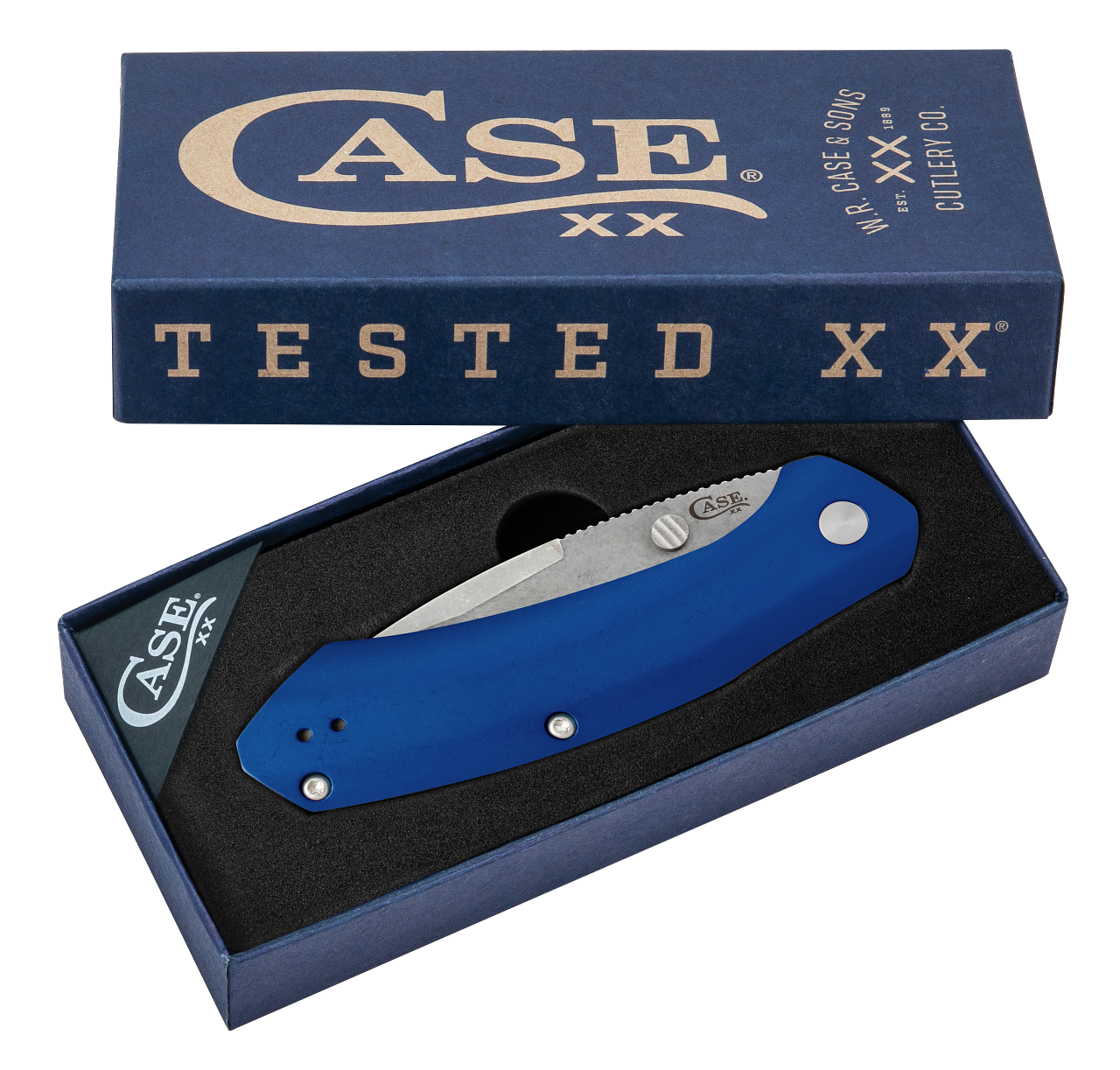 Case Westline O/A 36552 - 3.5" Stonewashed CPM-S35VN Modified Drop Point, Blue Anodized Aluminum Handle