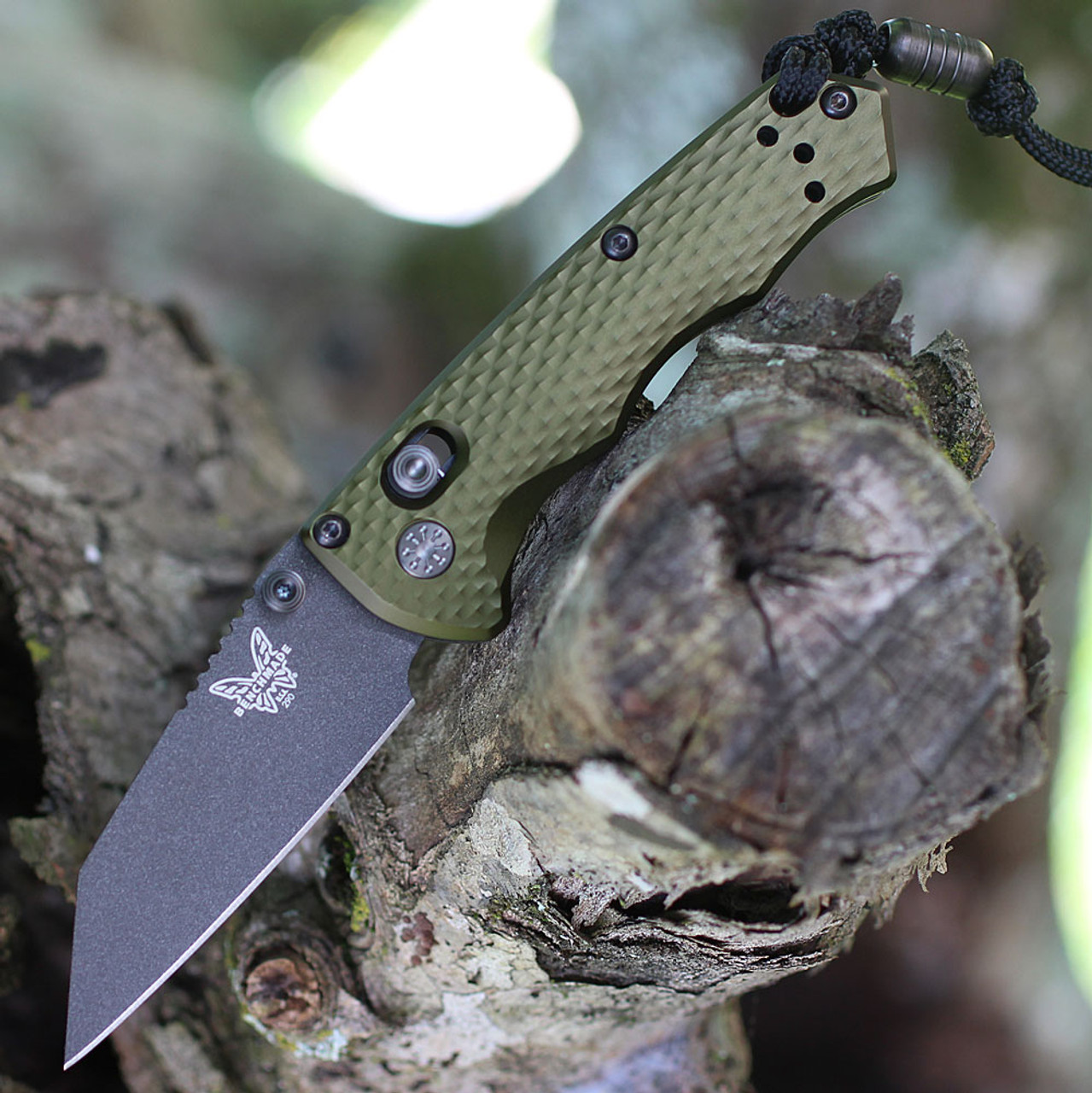 Benchmade Full Immunity (290BK-2) 2.49" CPM-M4 Cobalt Black Wharncliffe Plain Blade, Woodland Green Aluminum Handle