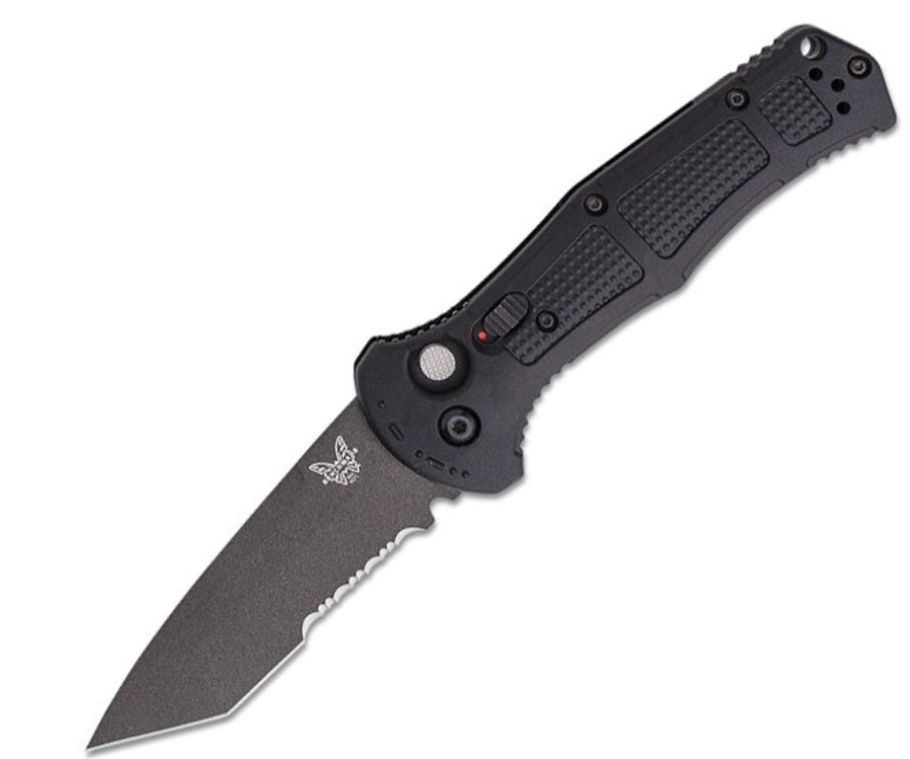 Benchmade Claymore (9071SBK) 3.6" D2 Black Tanto Partially Serrated Blade, Cobalt Black Textured Grivory Handle