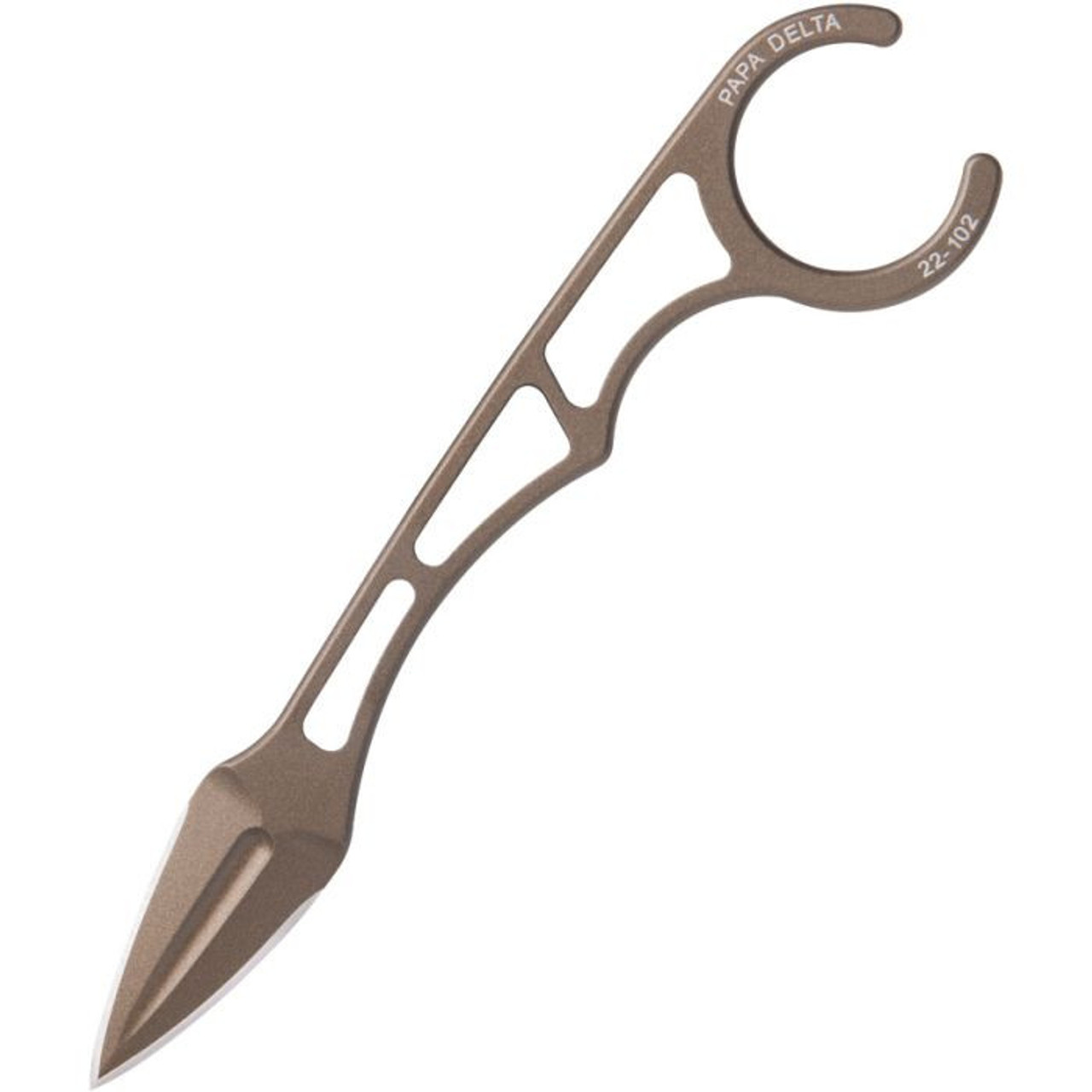 TOPS Knives Papa Delta Fixed Blade - 1.63" Midnight Bronze 1095 Double Edge Dagger Blade, Midnight Bronze 1095 Skeletonized Handle with Incomplete Finger Hole