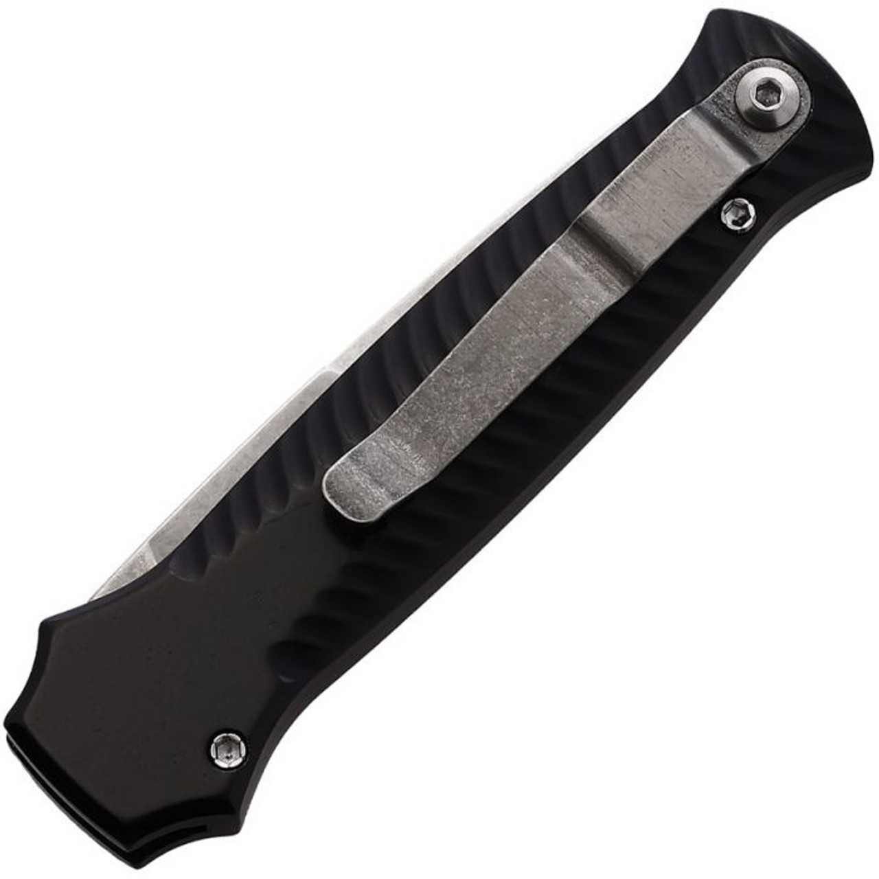 Piranha Mini-Guard Automatic Knife (PKCP7BK) - 2.875" S30V Stonewash Plain Spear Point Blade, Black Aluminum Handle