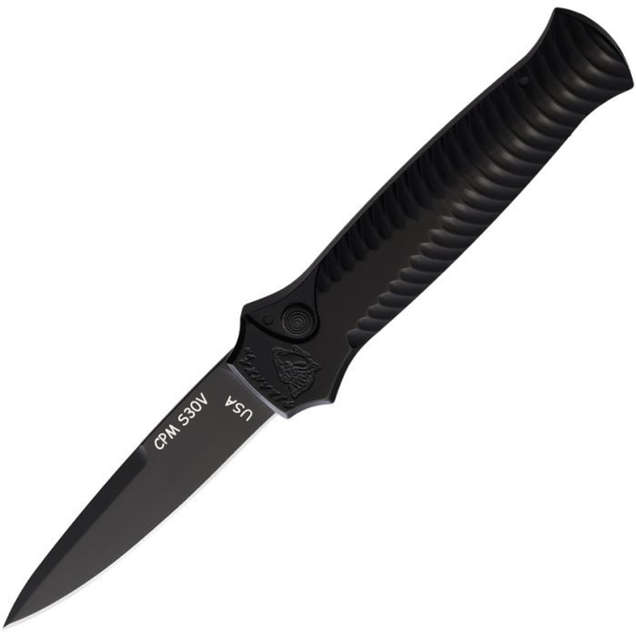 Piranha Mini-Guard Automatic Knife (PKCP7BKT) - 2.875" S30V Black Plain Spear Point Blade, Black Aluminum Handle