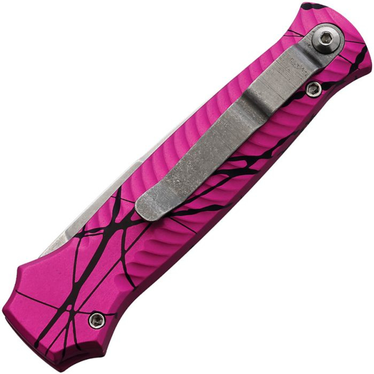 Piranha Mini-Guard Automatic Knife (PKCP7PK) - 2.875" S30V Stonewash Plain Spear Point Blade, Pink Aluminum Handle