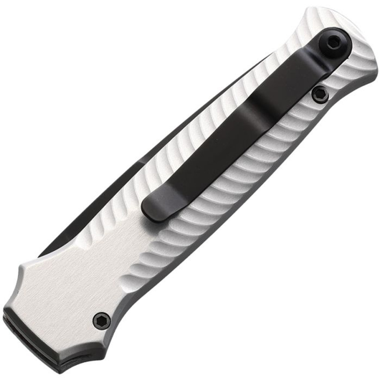 Piranha Mini-Guard Automatic Knife (PKCP7ST) - 2.875" S30V Black Plain Spear Point Blade, Silver Aluminum Handle