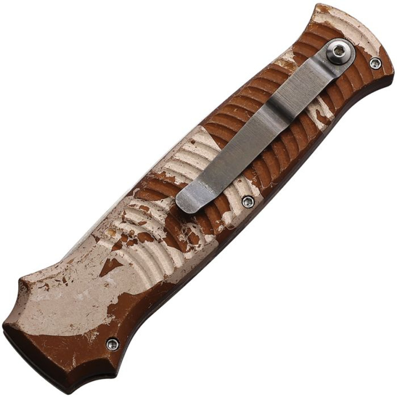 Piranha Bodyguard Automatic Knife (PKCP6C) - 3.30" S30V Stonewash Plain Spear Point Blade, Tan Camo Aluminum Handle