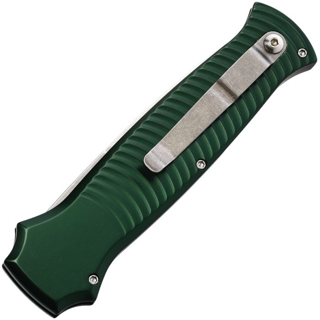 Piranha Bodyguard Automatic Knife (PKCP6G) - 3.30" S30V Stonewash Plain Spear Point Blade, Green Aluminum Handle