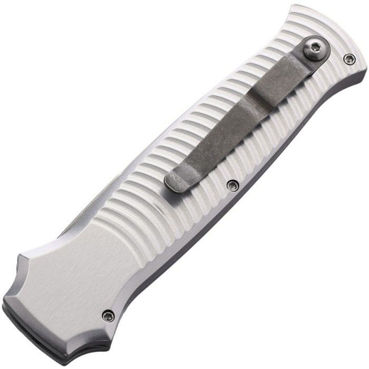 Piranha Bodyguard Automatic Knife (PKCP6S) - 3.30" S30V Stonewash Plain Spear Point Blade, Silver Aluminum Handle