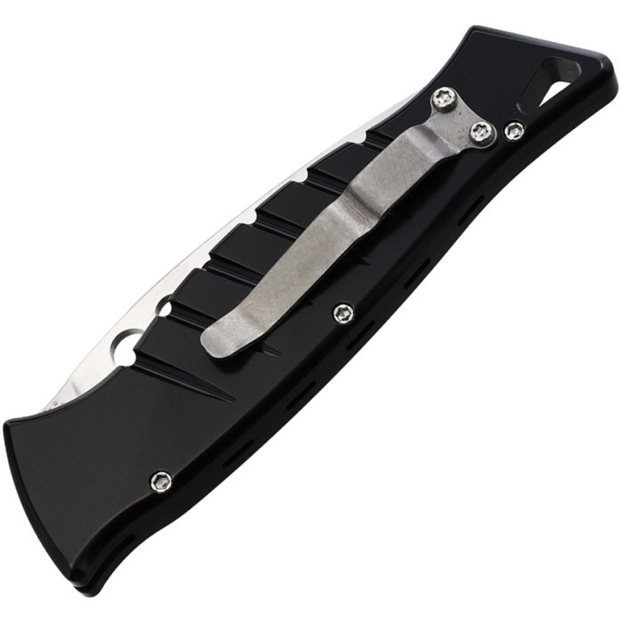 Piranha Amazon Automatic Knife (PKCP3BK) - 3.50" 154CM Mirror Polished Drop Point Plain Blade, Black Aluminum Handle